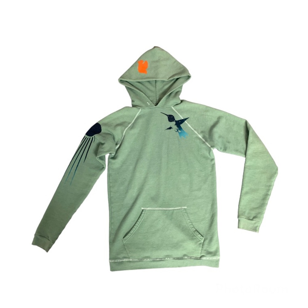 Freecity Hummingbird Washed Green Life Nature Love Hoodie Size 2 S